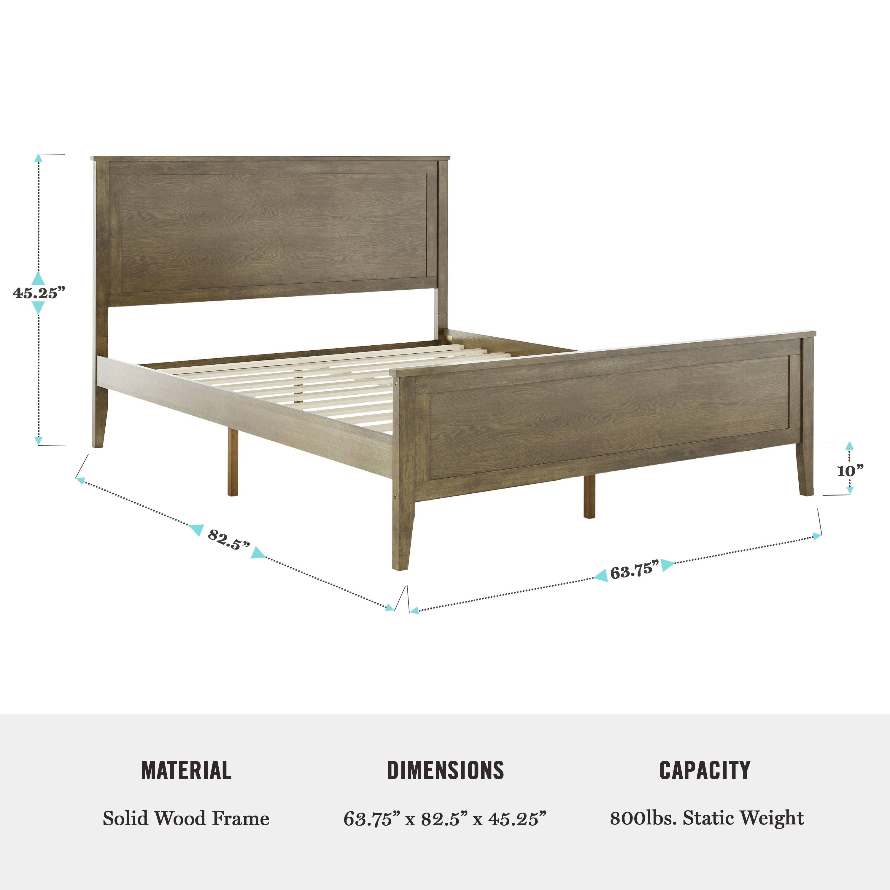 The text on the image reads:

Material: Solid Wood Frame
Dimensions: 63.75" x 82.5" x 45.25"
Capacity: 800lbs. Static Weight