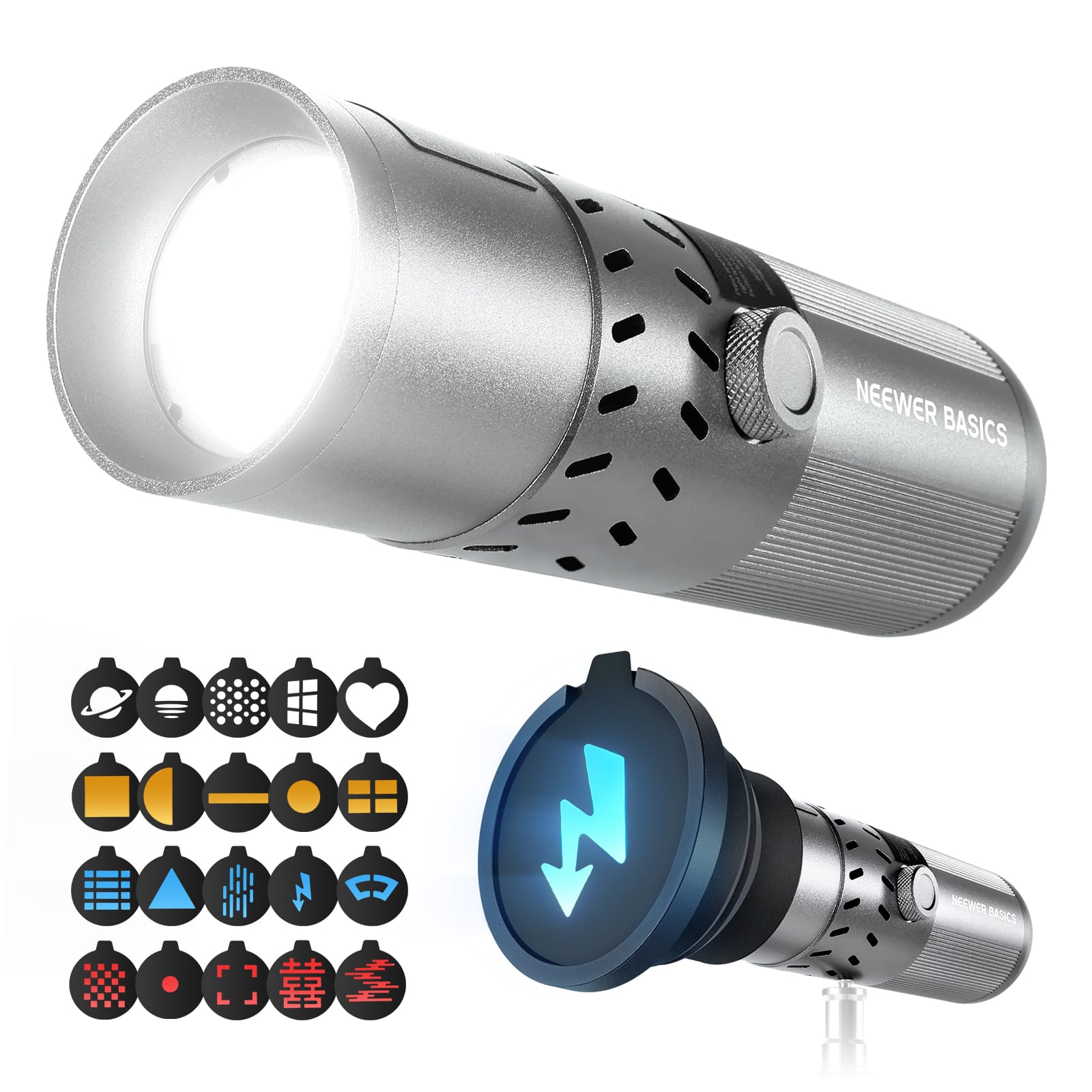 Neewer - BASICS 20W RGB Photography Flashlight, 4 Colors & 20 Gobo Filters, 49.95Wh Battery, FL20