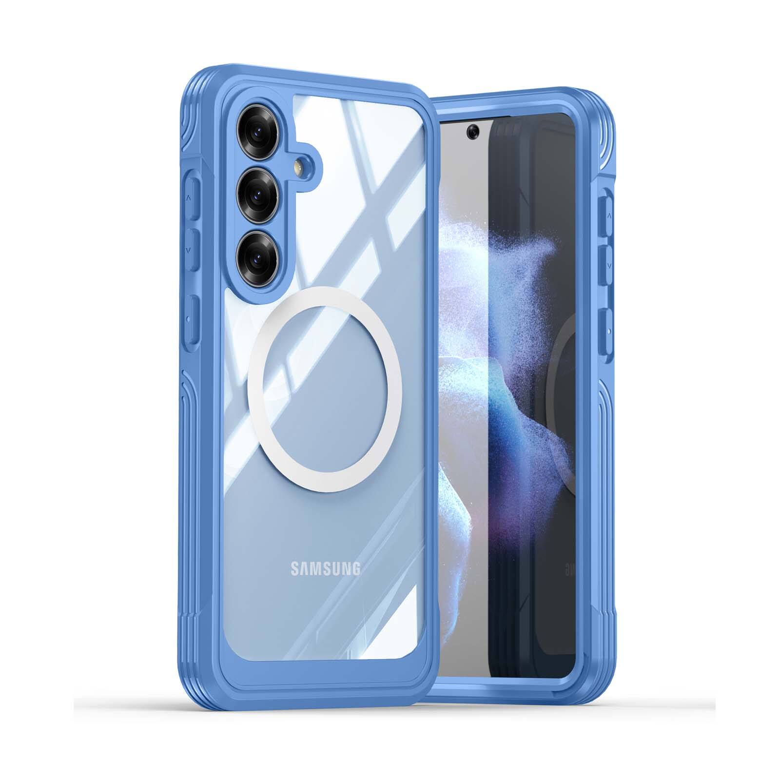 Alt View 1. Dteck - Rugged Clear Case for Samsung Galaxy S26 FE, Compatible with MagSafe, Shockproof Bumper with Screen Protector - Blue.