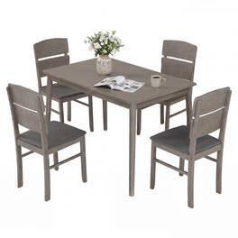 Costway - 5PCS Dining Table Set with 4 Upholstered Chairs 1 Rectangular Table for Dining Room - Gray