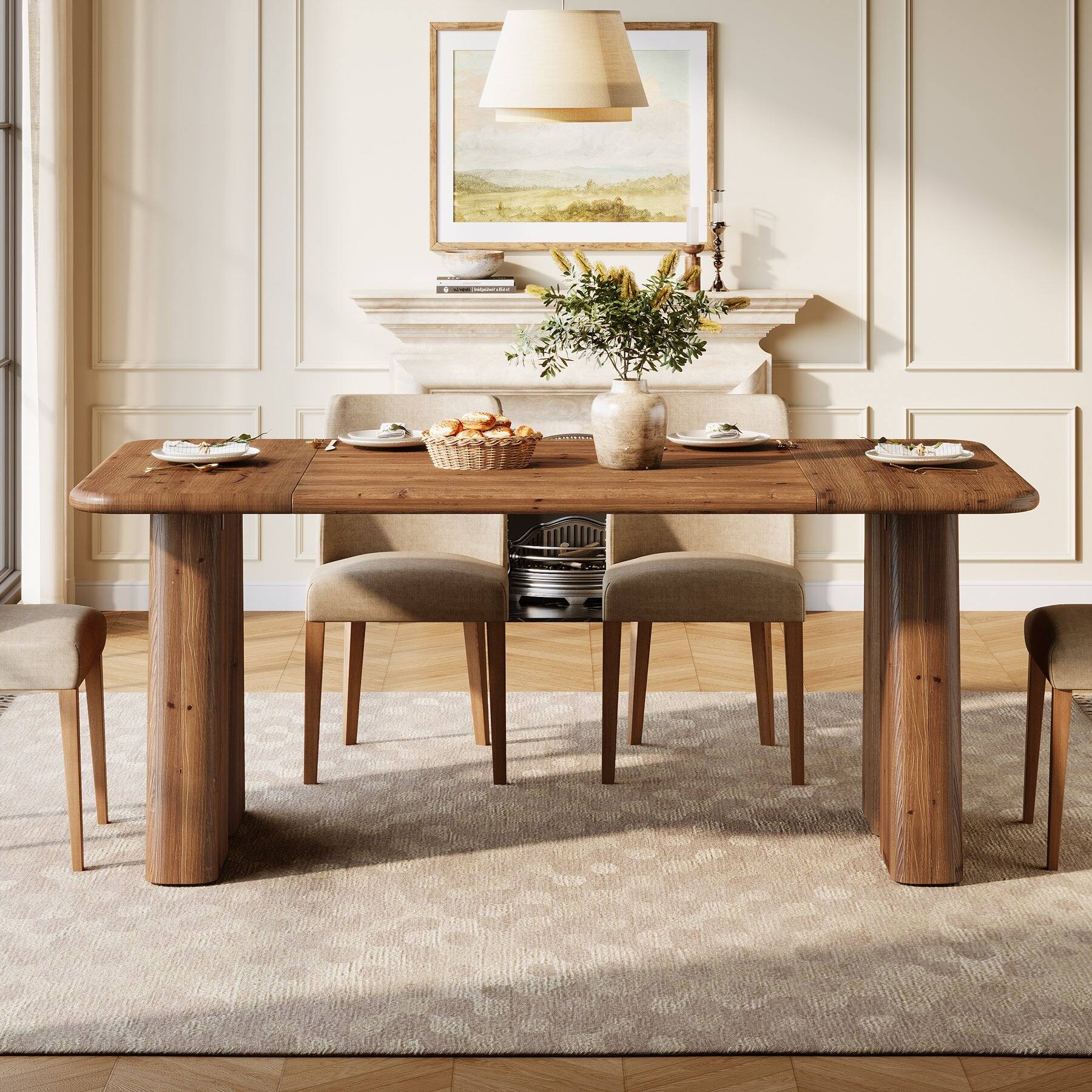 Tribesigns Solid Wood Dining Table with Rounded Edges and Rectangular ...