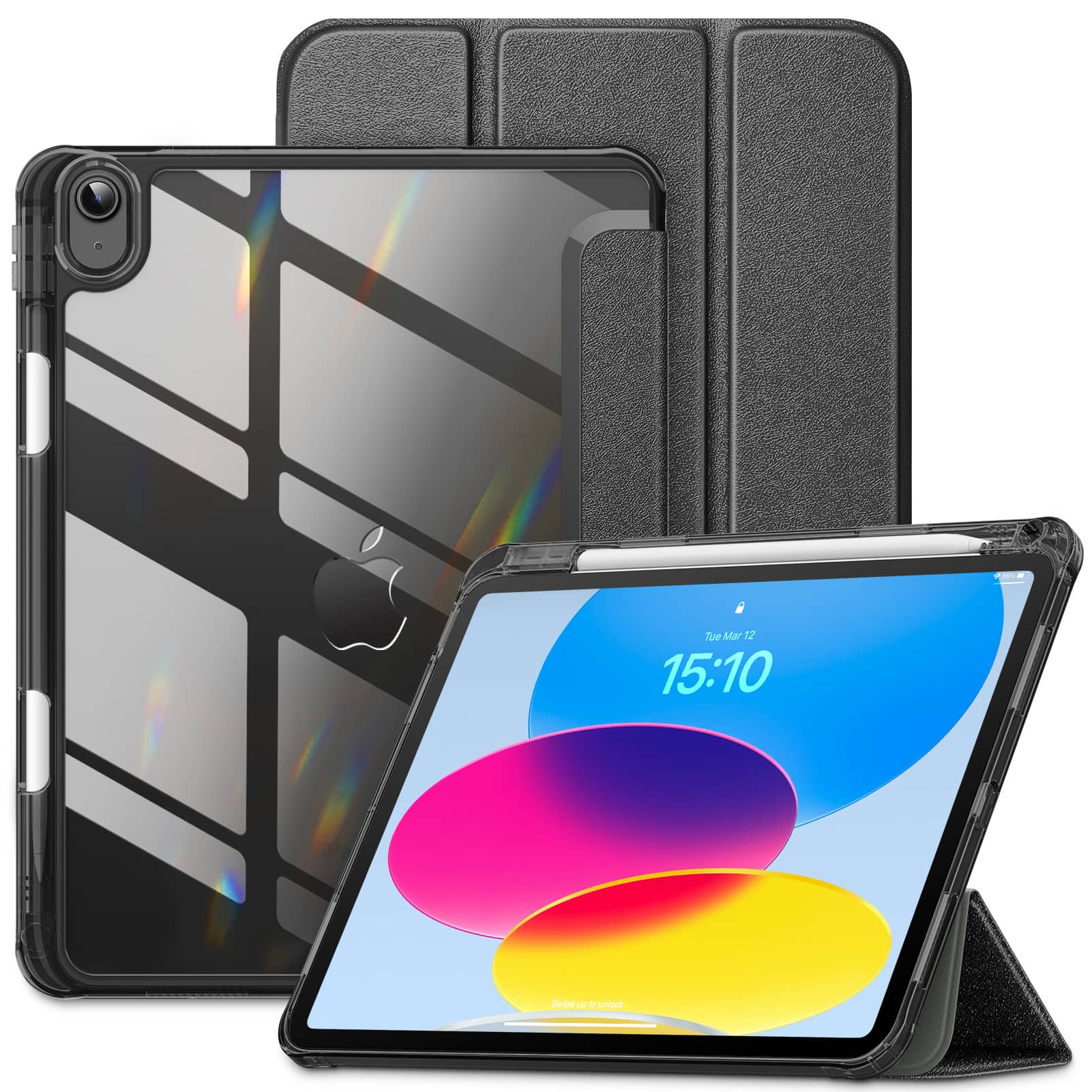 DTTO - Case for iPad A16 11-inch 2025 & 10th Gen 10.9-inch 2022, Matte Slim Hard Back, Soft TPU Frame, Pencil Holder - Black