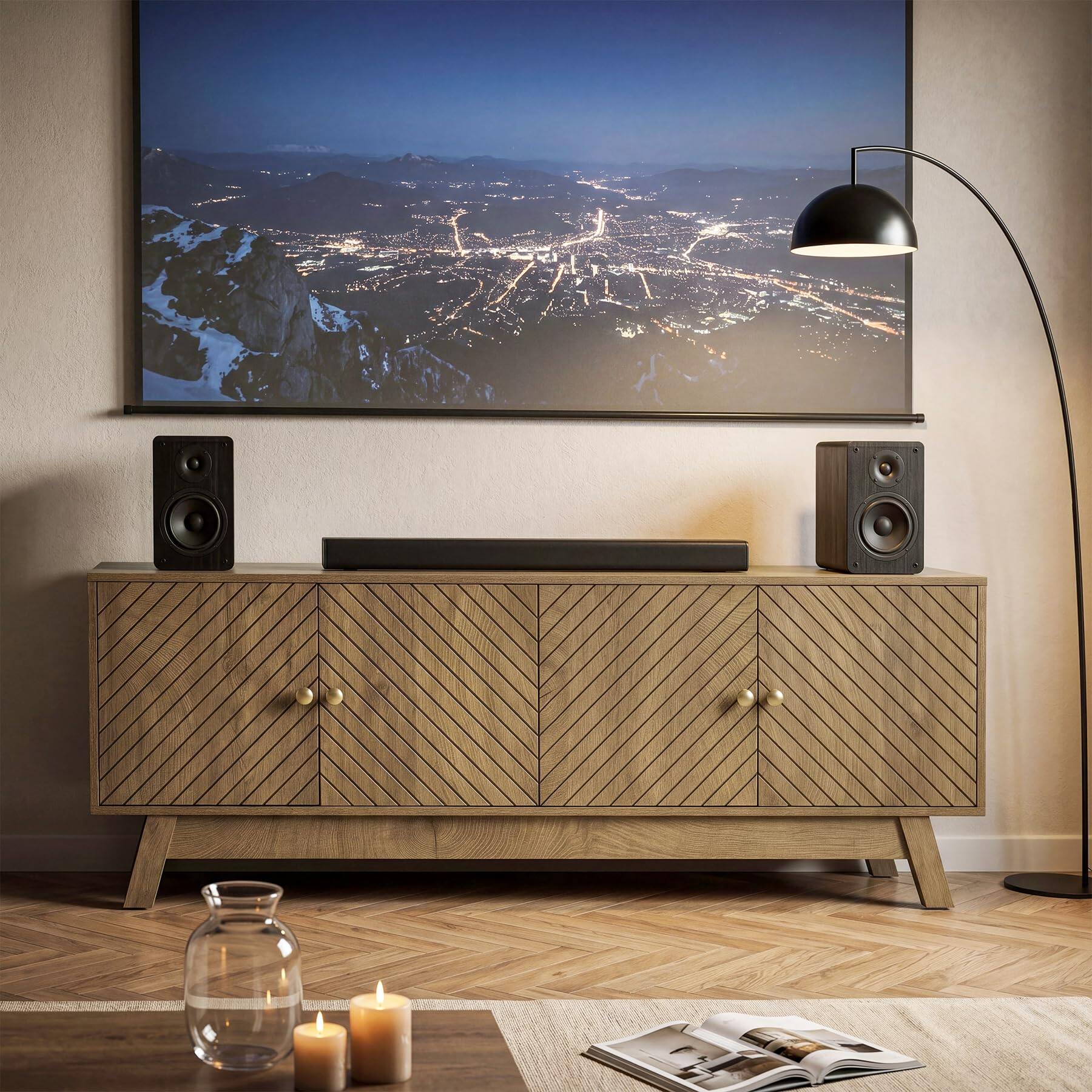 Alt View 6. Tribesigns - LITTLE TREE 63" Mid-Century Modern TV Stand for TVs Up to 60 Inch - Brown.
