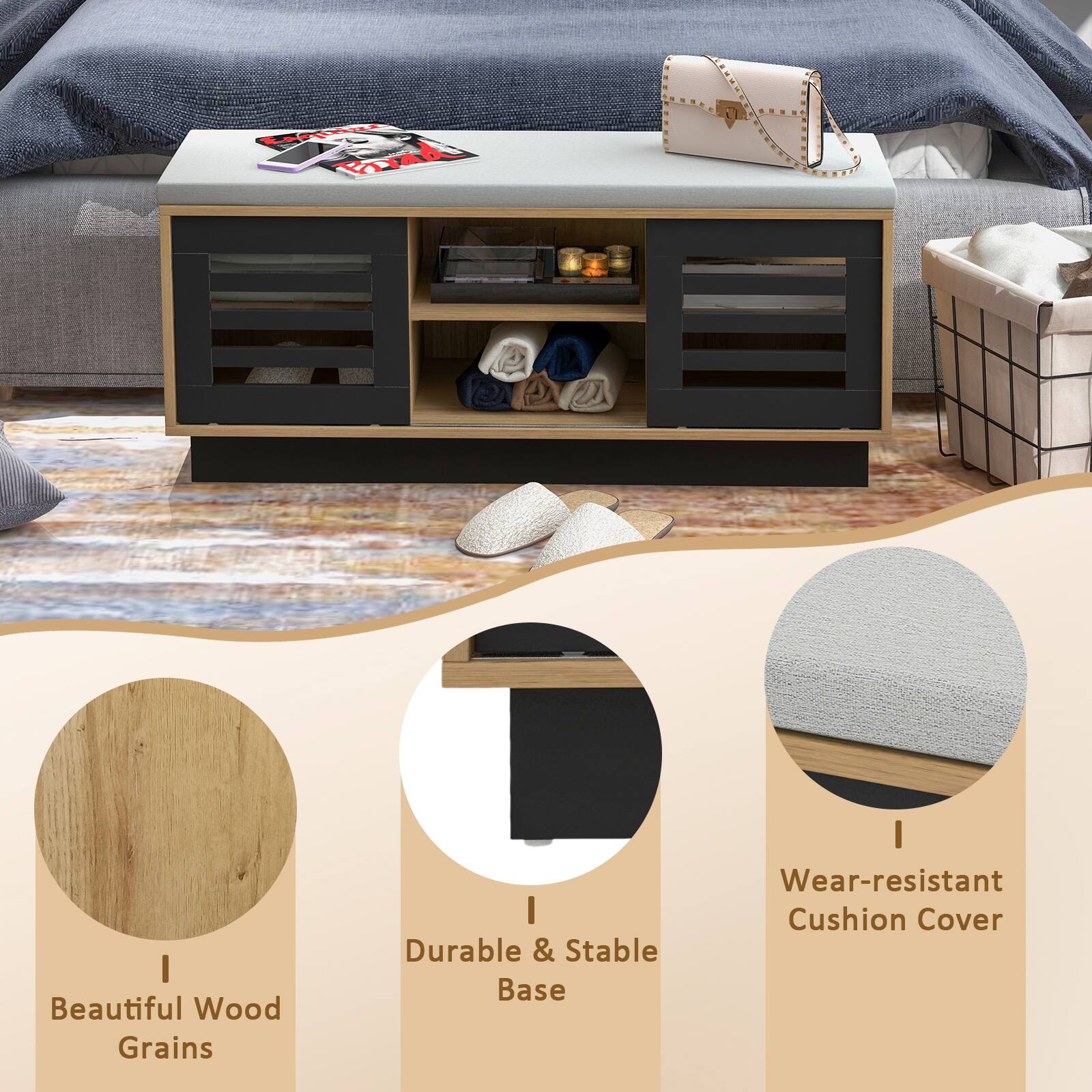 Beautiful Wood Grains  
Durable & Stable Base  
Wear-resistant Cushion Cover