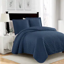 RT Designers Collection - Bella 3pc Pinsonic Premium Quality All Year Round Quilt Set for Revitalize Bedroom Queen - Navy