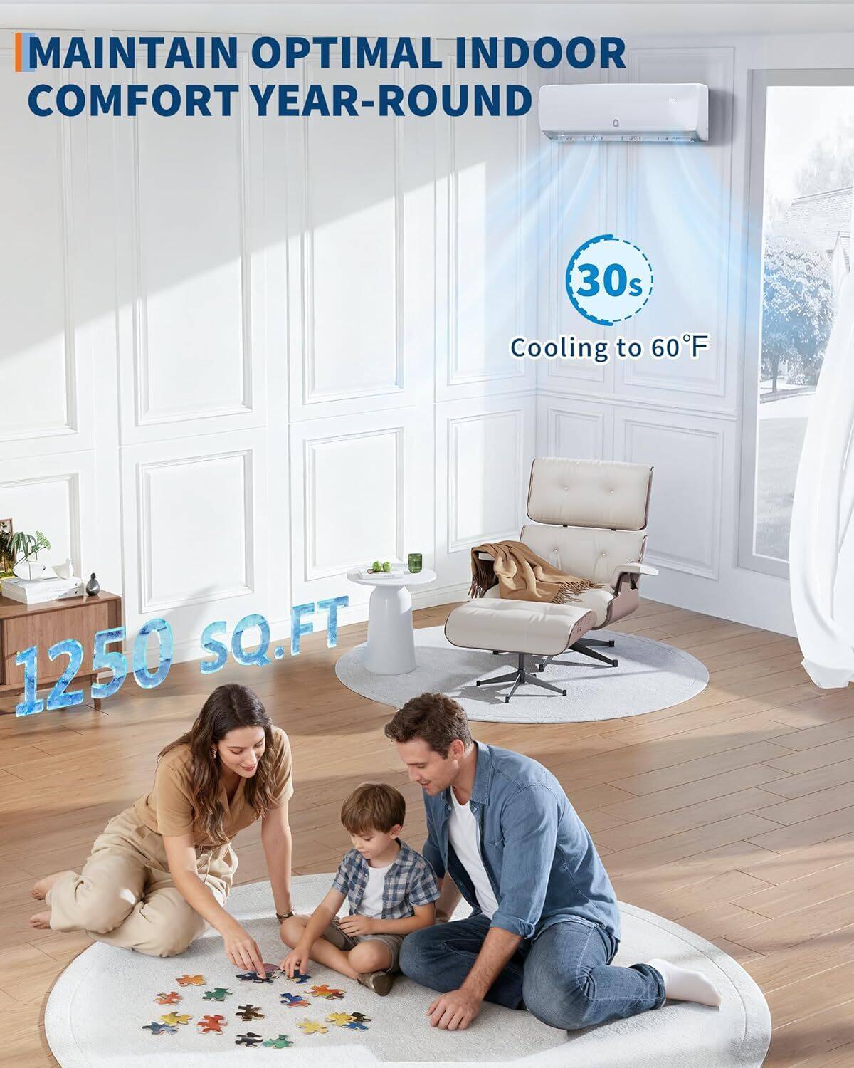 MAINTAIN OPTIMAL INDOOR COMFORT YEAR-ROUND

30s Cooling to 60°F

1250 SQ.FT