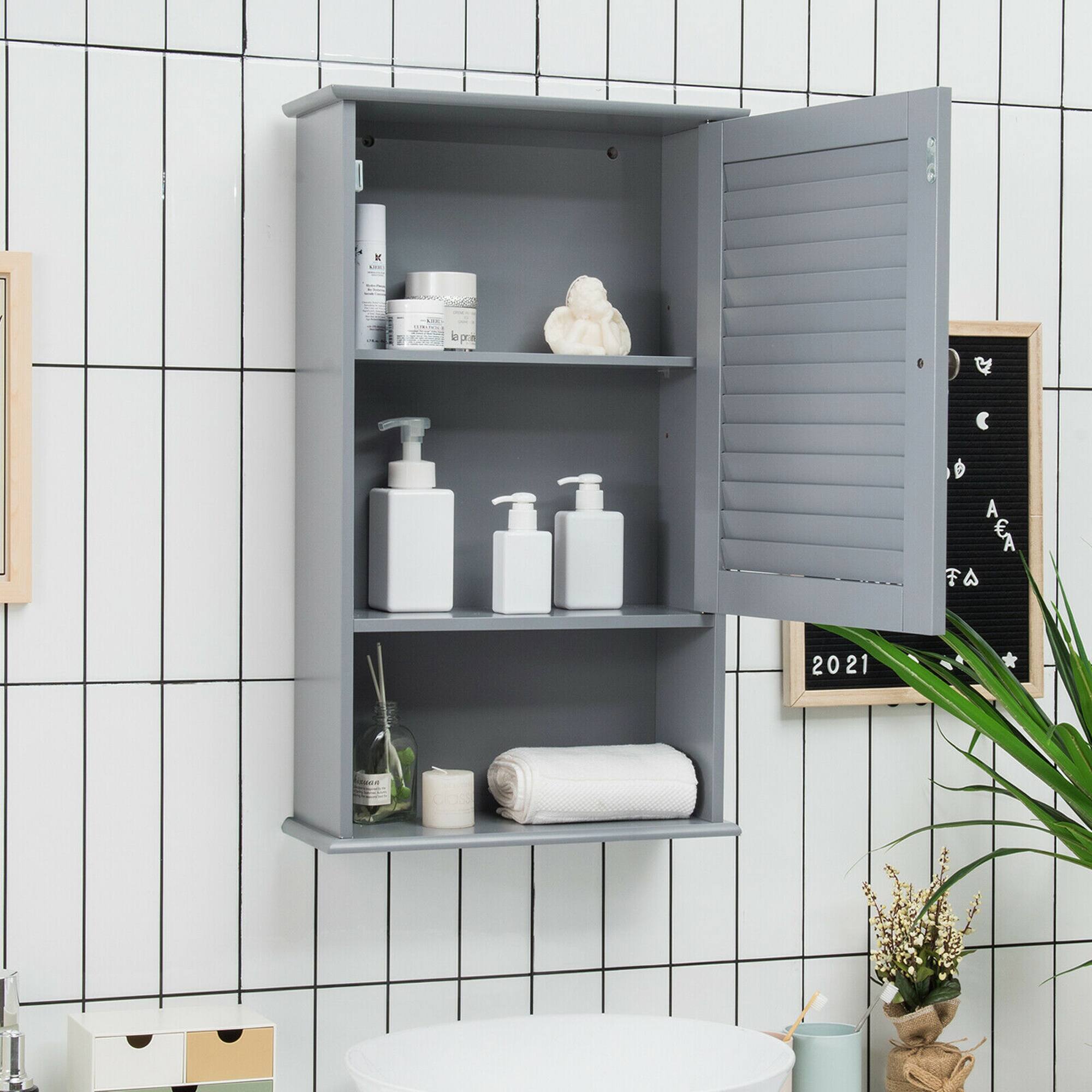Alt View 1. Costway - Costway Bathroom Wall Mount Storage Cabinet Single Door w/Height Adjustable Shelf - Grey.