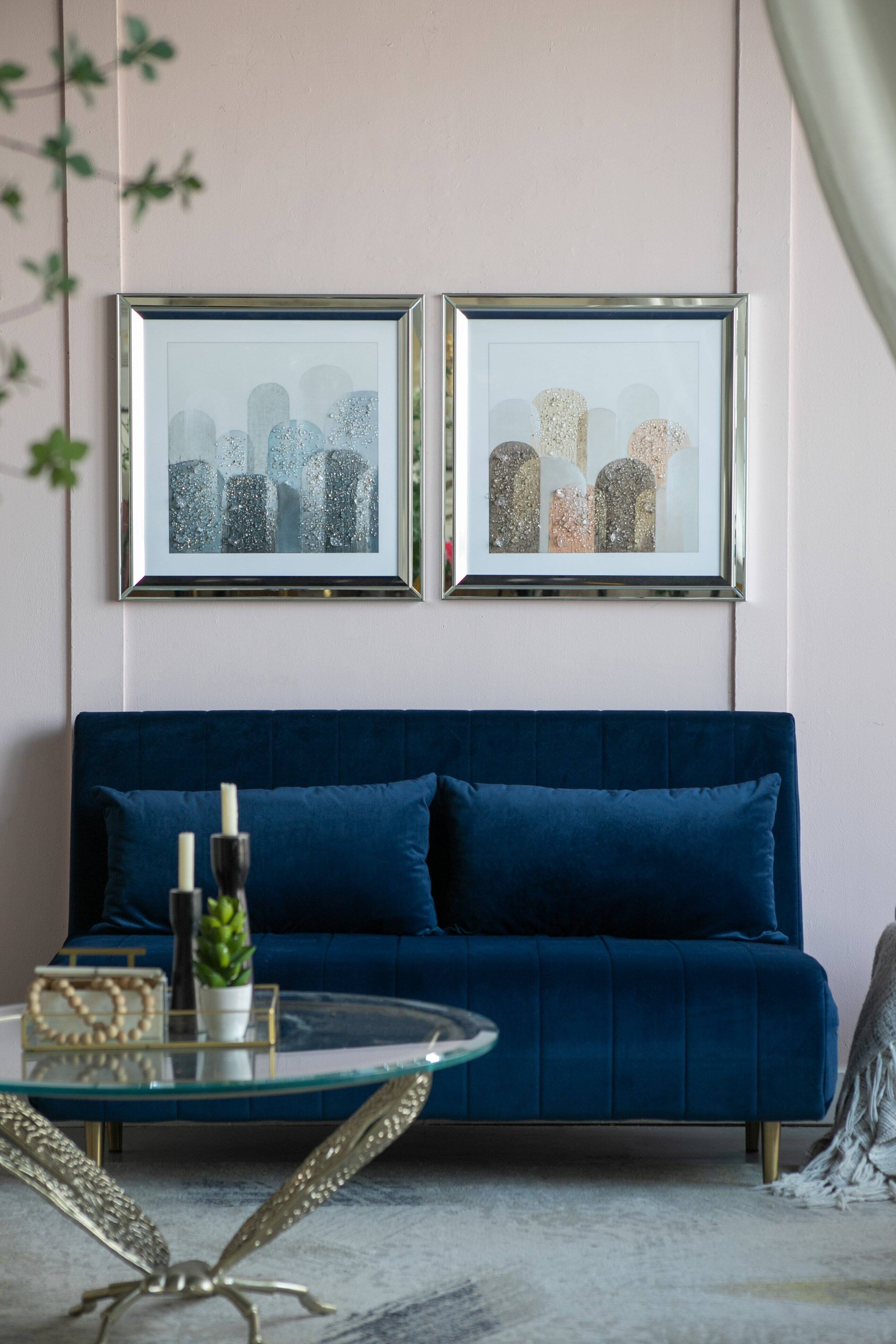 Left. APRILSOUL - Crystal Mirror Framed Wall Art Mellow Golden Tint Background - Brown.