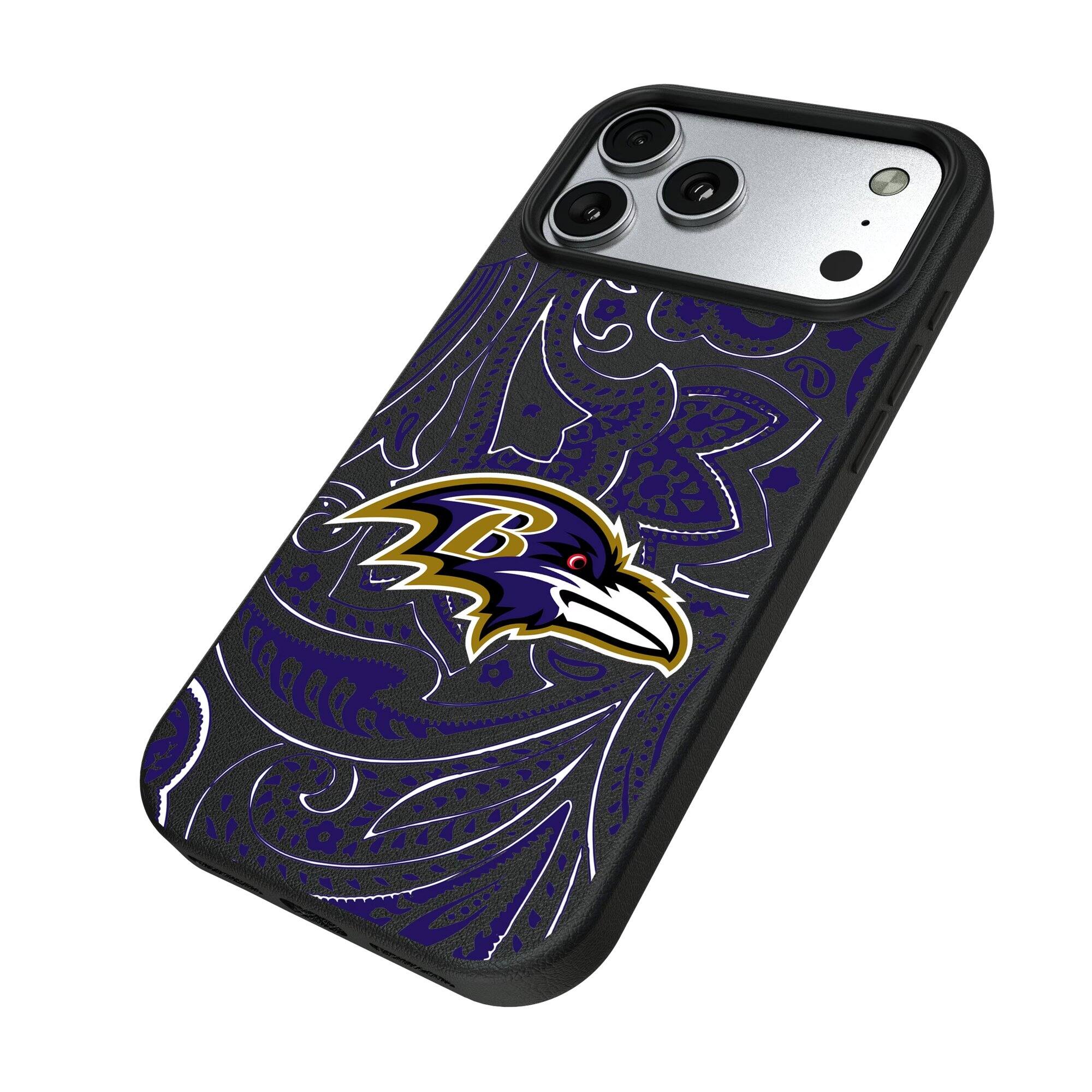 Alt View 1. Keyscaper - Baltimore Ravens Paisley iPhone Magnetic Bump Case - 15 - Black.