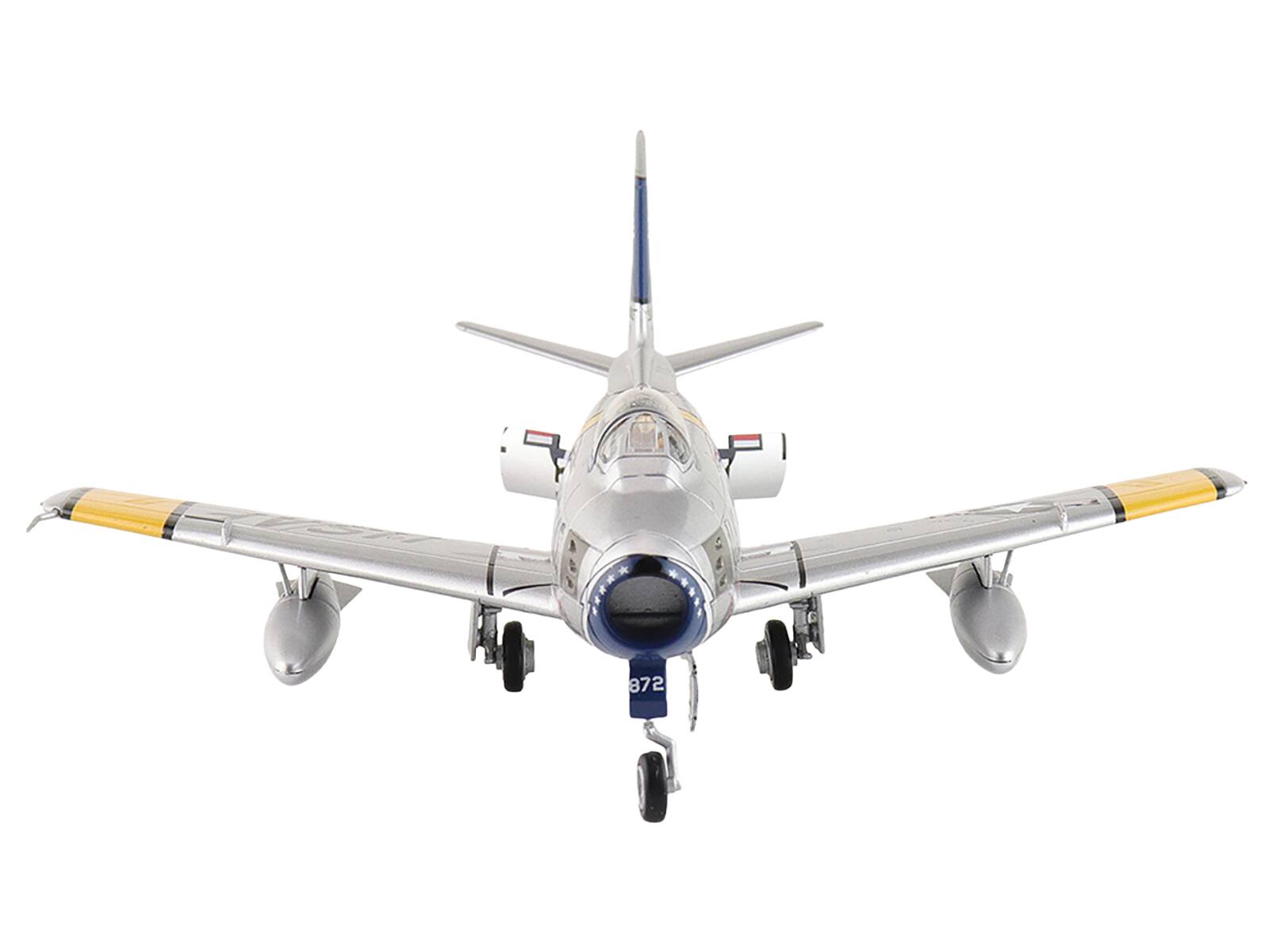 Left. Hobby Master - North American F-86F Sabre 24872 Gene Kranz My Darling Marta 69th FBS EAA Aviation Museum USAF Air Power 1/72 - Silver, Yellow, Blue.