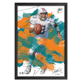 Sporticulture - Dan Marino Miami Dolphins 14" x 20" Brush Stroke Player Framed Art Print - Multicolor