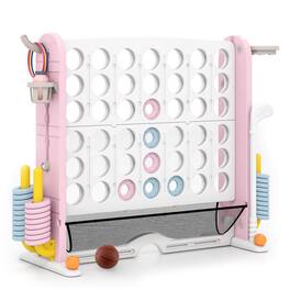 Costway - Giant 4-in-a-Row Game Set with Ring-toss, Basketball Hoop, Golf Club & Cup Holders - Pink,White