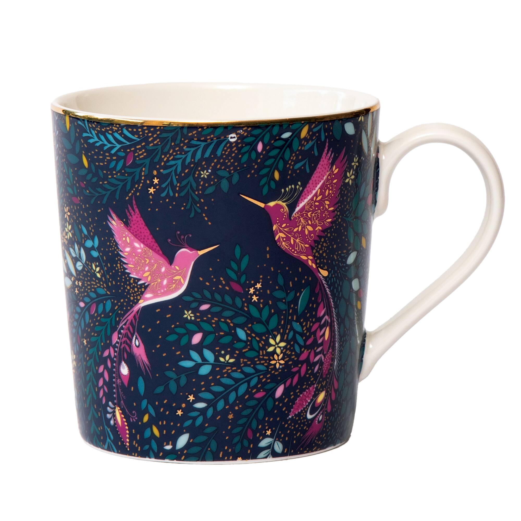 Angle. Portmeirion - Sara Miller India Mug 12Oz. - Hummingbird Blue - Blue.