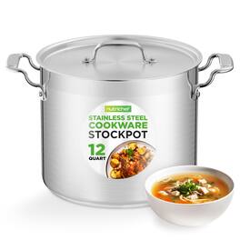NutriChef - 12-Quart Stainless Steel Stockpot with Stainless Steel Lid - 18/8 Food Grade Heavy Duty Large Stock Pot - Silver
