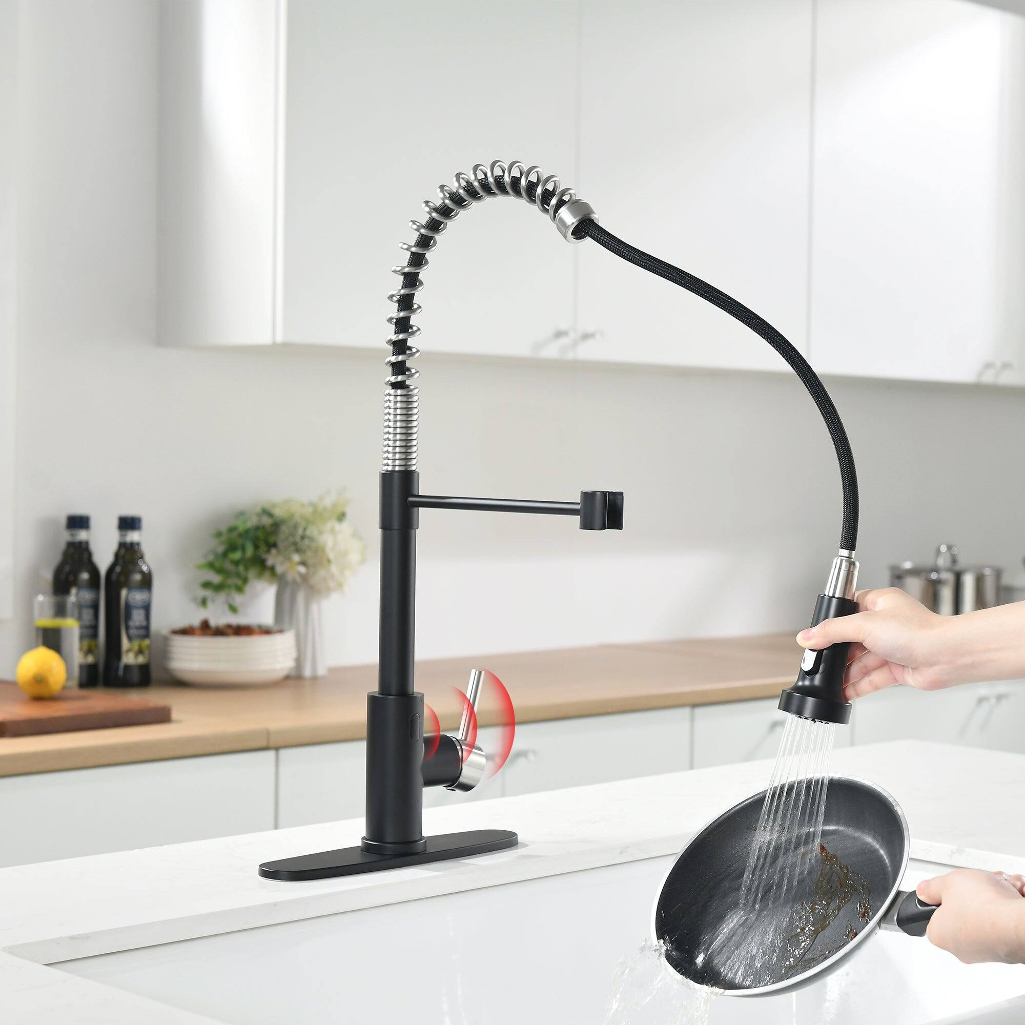Alt View 5. Boyel Living - Black and Brushed Nickel Single Handle Touchless Pull Down Kitchen Faucet with Deckplate Included - Black & Brushed Nickel.
