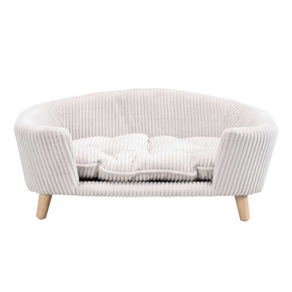 Front. Ficcuss Pets - Corduroy Pet Couch With Wooden Legs - Beige.