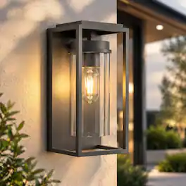 RYHNUYNE - Dusk To Dawn 12.4 In Outdoor Wall Sconce, Waterproof Modern Exterior Light Fixture for House Porch Garage - Black