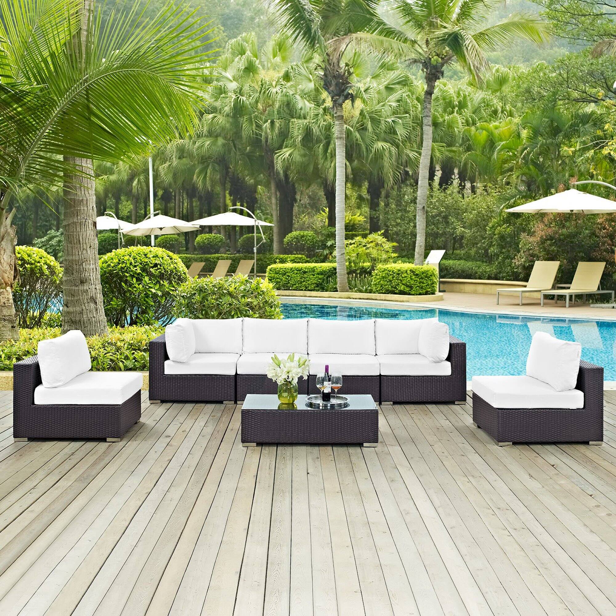 Alt View 4. Modway - Convene 7-Piece Outdoor Patio Sectional Set - Powder-Coated Aluminum Frame, Cushioned Seats, No Assembly Required - Espresso White.