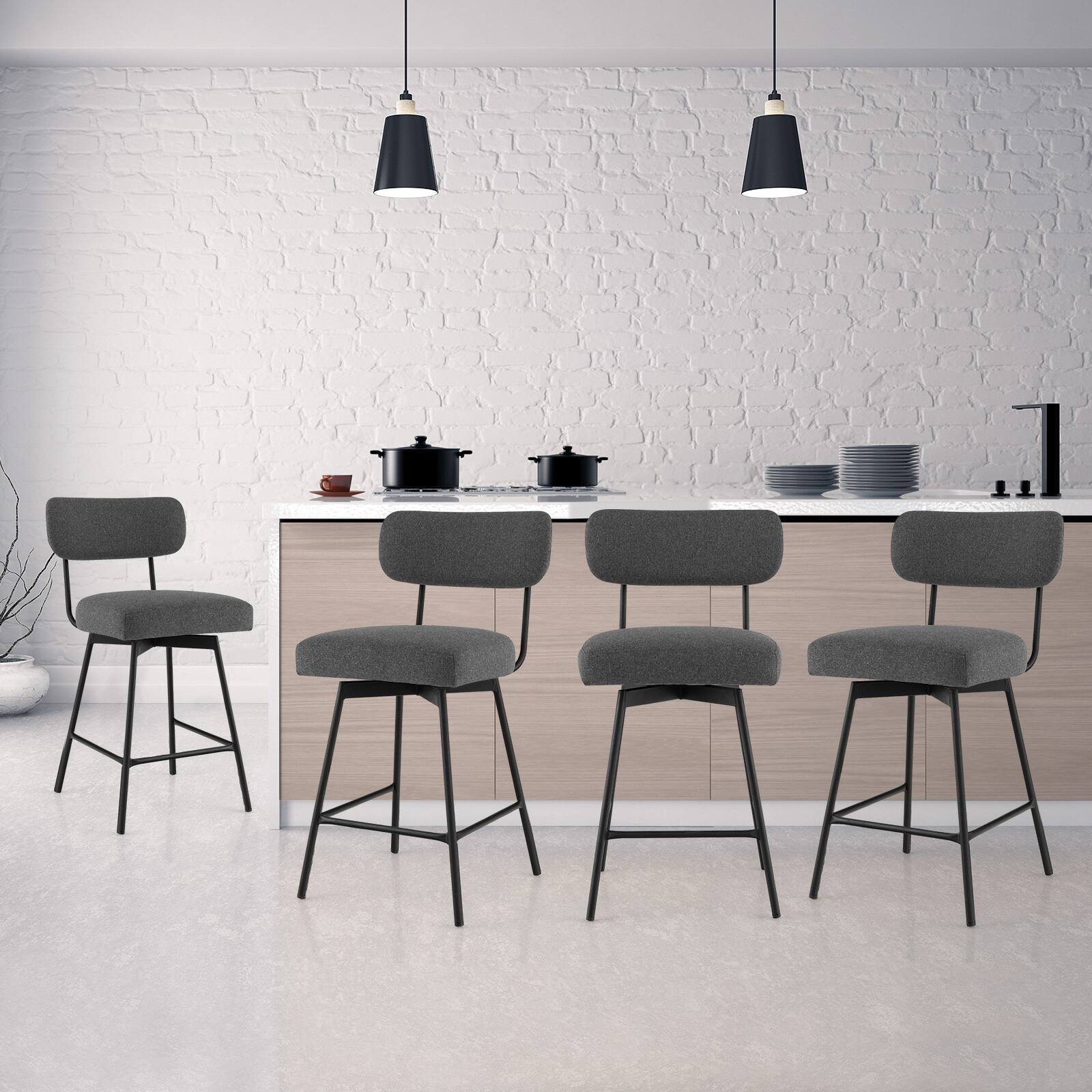 Alt View 1. Ecooso - 29" 2-Piece Modern Upholstered Bar Stools with Back and Footrests - Gray.