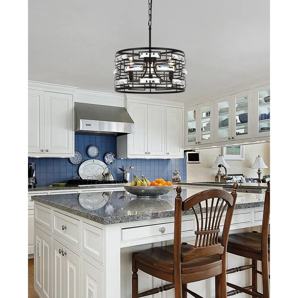 Angle. Elegant Lighting - Kennedy 16.5 inch pendant in black - Black.