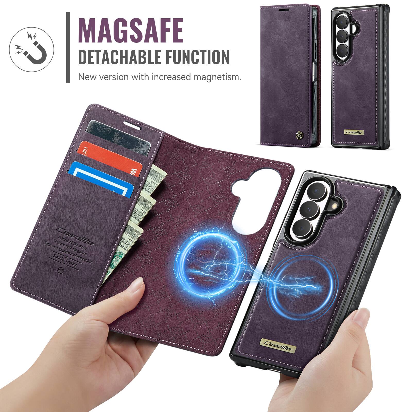 MAGSAFE DETACHABLE FUNCTION  
New version with increased magnetism.  

Casolla  
GIFT w [ 5 Tit Expressing Caseme store A and ben cilife elegence man Simple personal & (200z) descent  
CaseMe