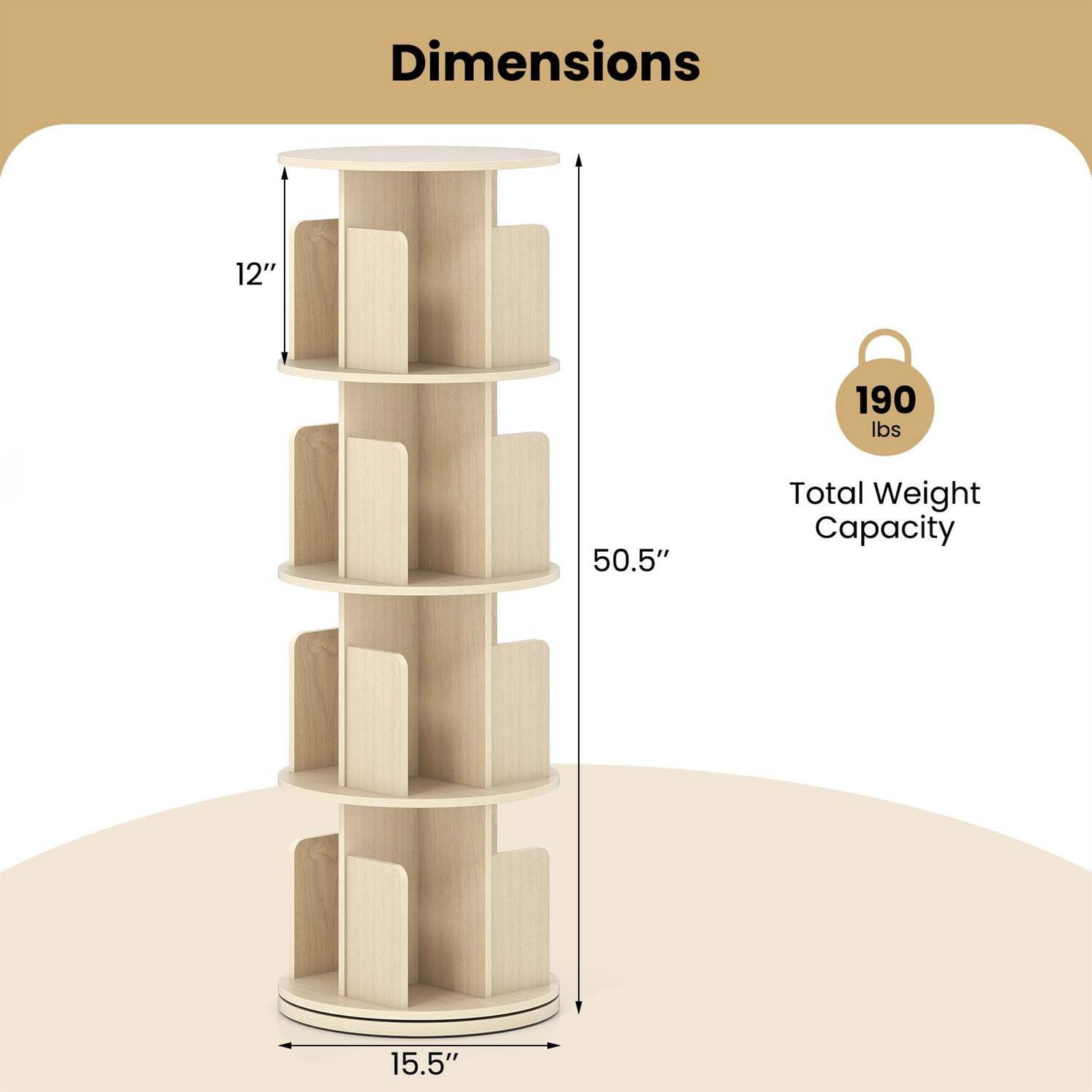 Dimensions:  
- Height: 50.5"  
- Diameter: 15.5"  
- Shelf Depth: 12"  

Total Weight Capacity: 190 lbs