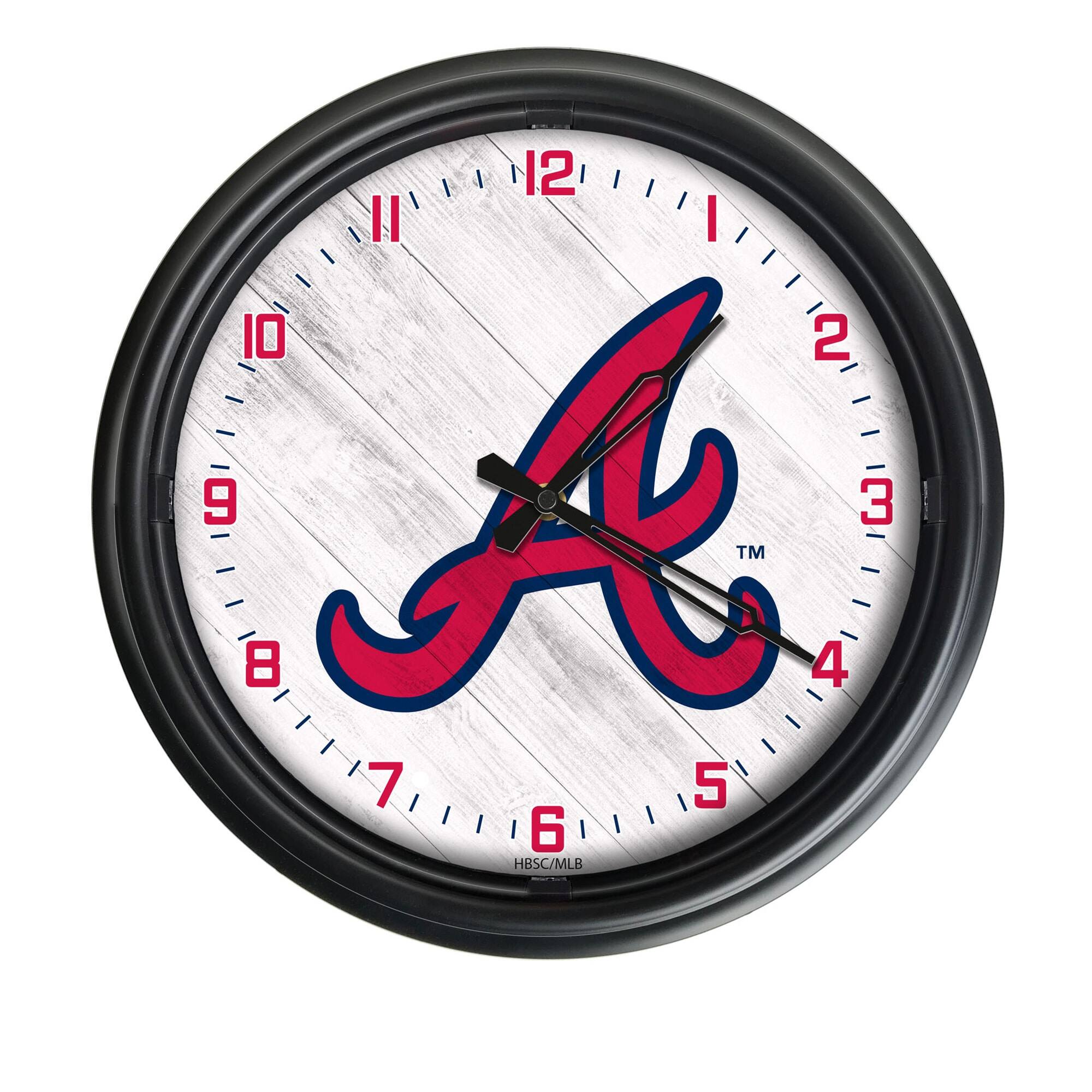 Front. Holland Bar Stool Co. - Atlanta Braves Indoor/Outdoor LED Wall Clock - Multicolor.