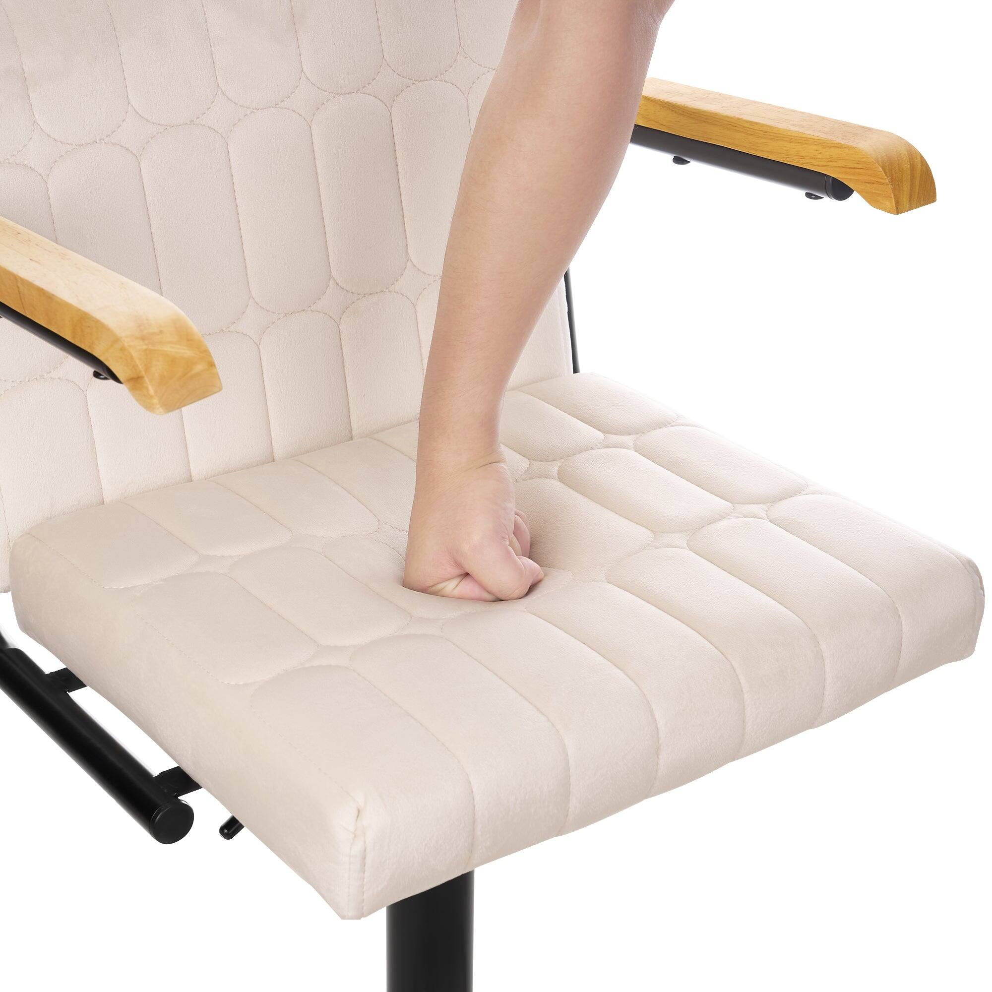 Alt View 1. Vecelo - Set of 4 Swivel Bar Stools with Adjustable Height - Beige Flocking Upholstered Counter Height Stools with  Footrest - Beige.