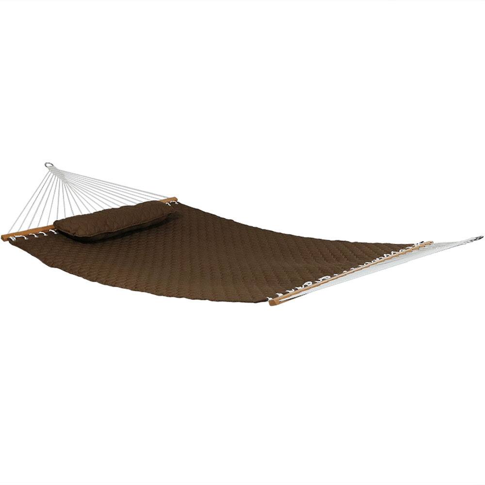 Alt View 2. Sunnydaze - 2-Person Quilted Fabric Hammock with Steel Stand - Brown.