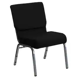 Alamont Home - Hercules 21"W Stacking Church Chair in Black Fabric - Silver Vein Frame - Black Fabric/Silver Vein Frame