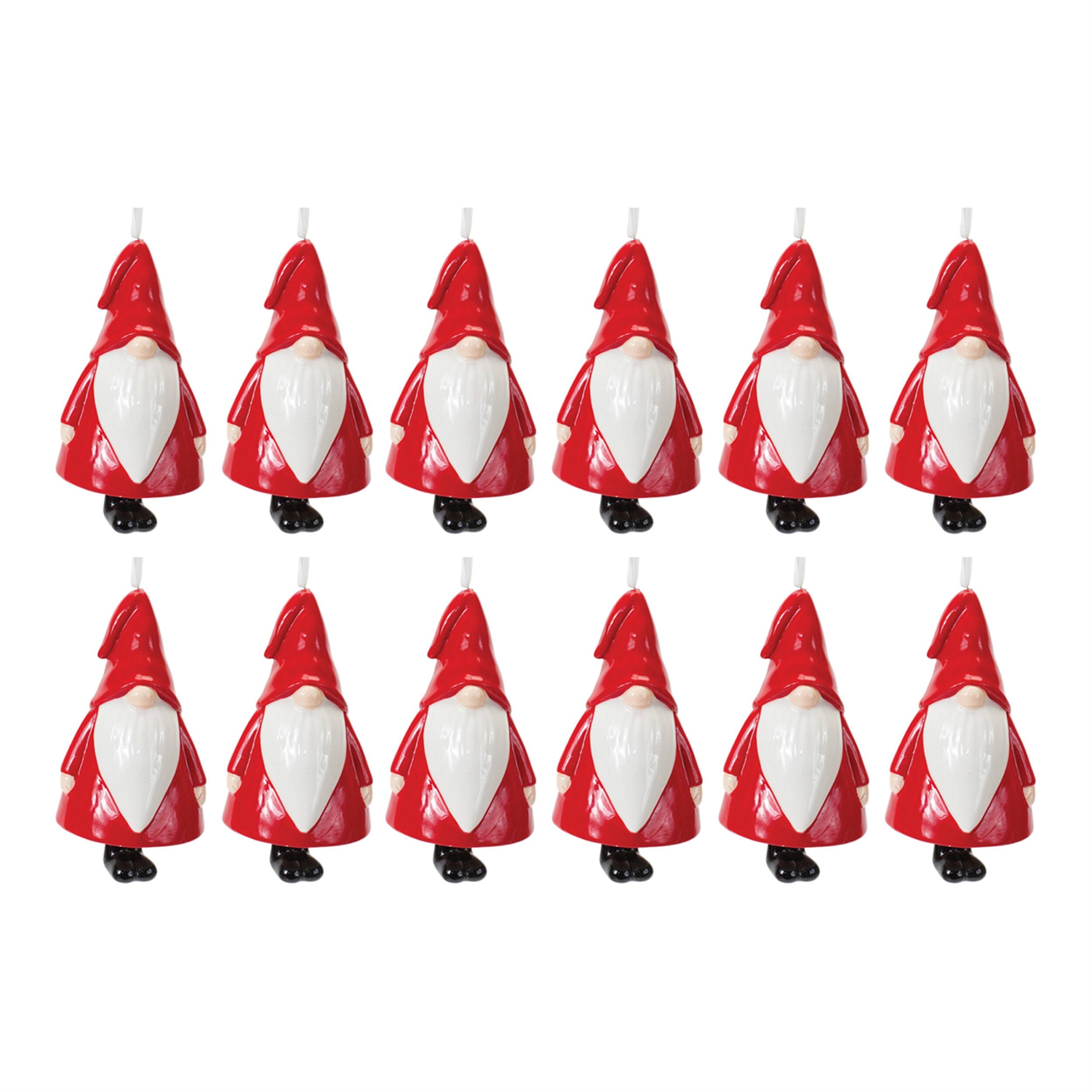 Left. BreeBe - Ceramic Gnome Bell Ornament (Set of 12) - Red, White.