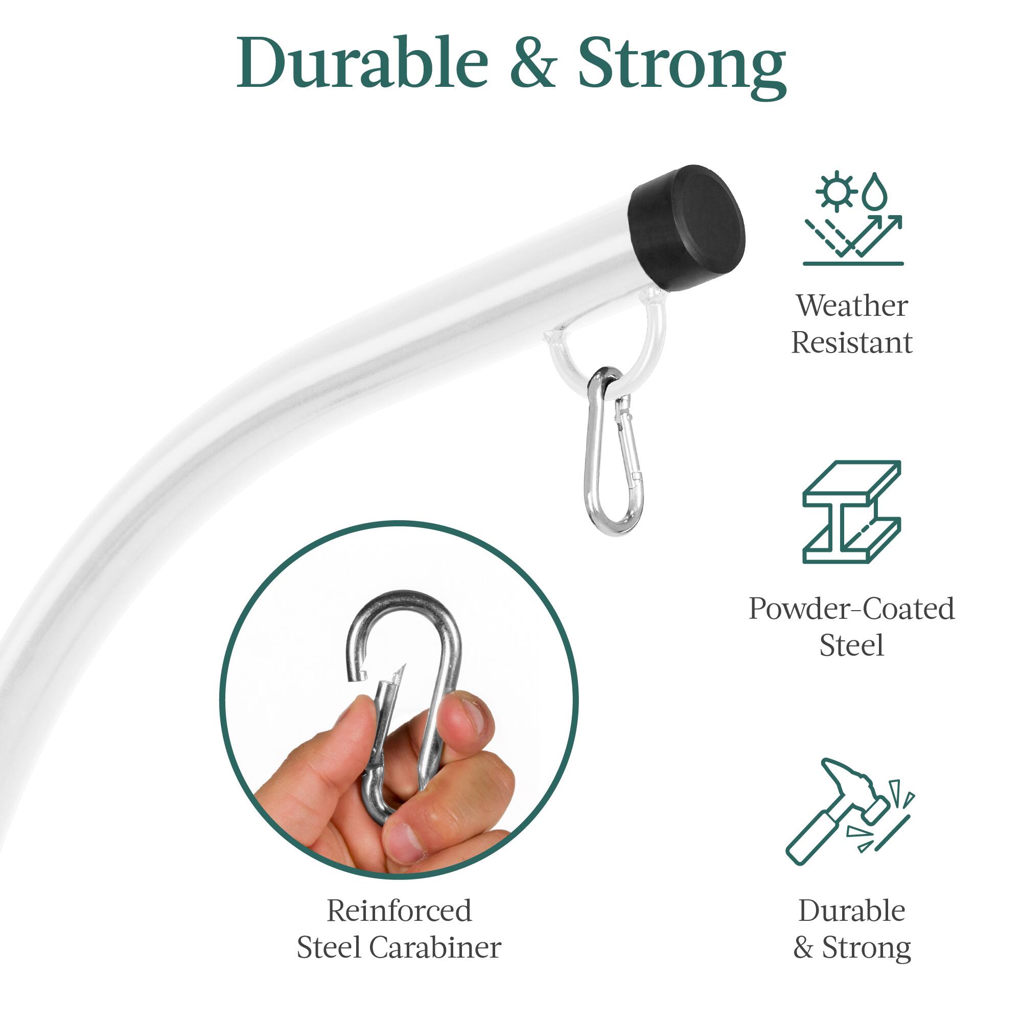 Durable & Strong

- Weather Resistant
- Powder-Coated Steel
- Reinforced Steel Carabiner
- Durable & Strong