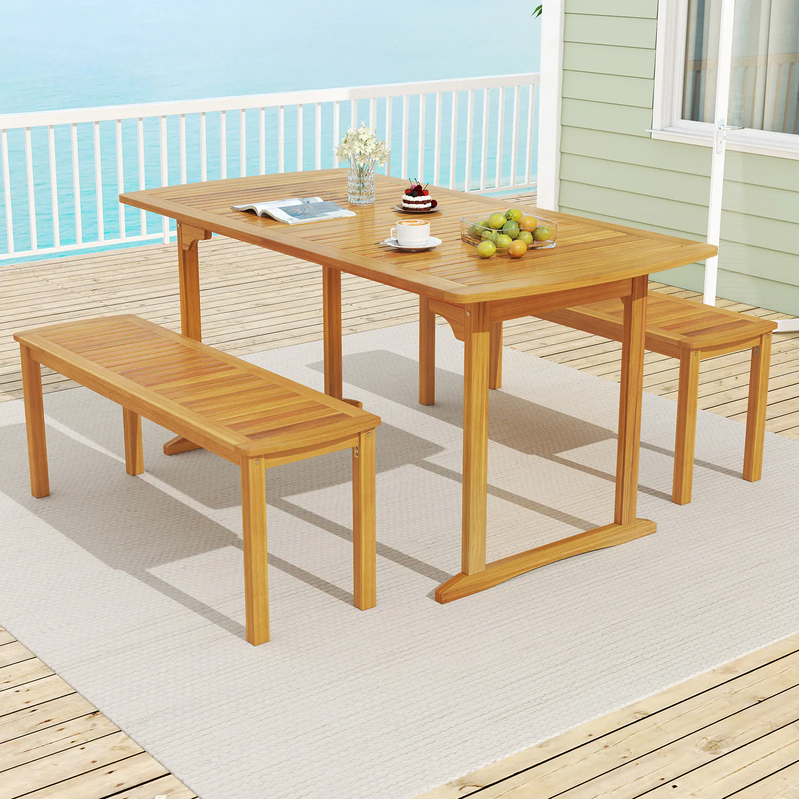 Alt View 5. Gymax - Gymax Outdoor Wooden Dining Table for 4-6 71'' Acacia Wood Table - Natural.