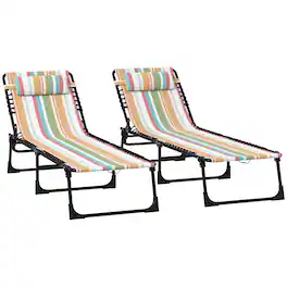 Outsunny - Folding Chaise Lounge Pool Chairs with 4-Position Reclining Back, Pillow - Rainbow Striped