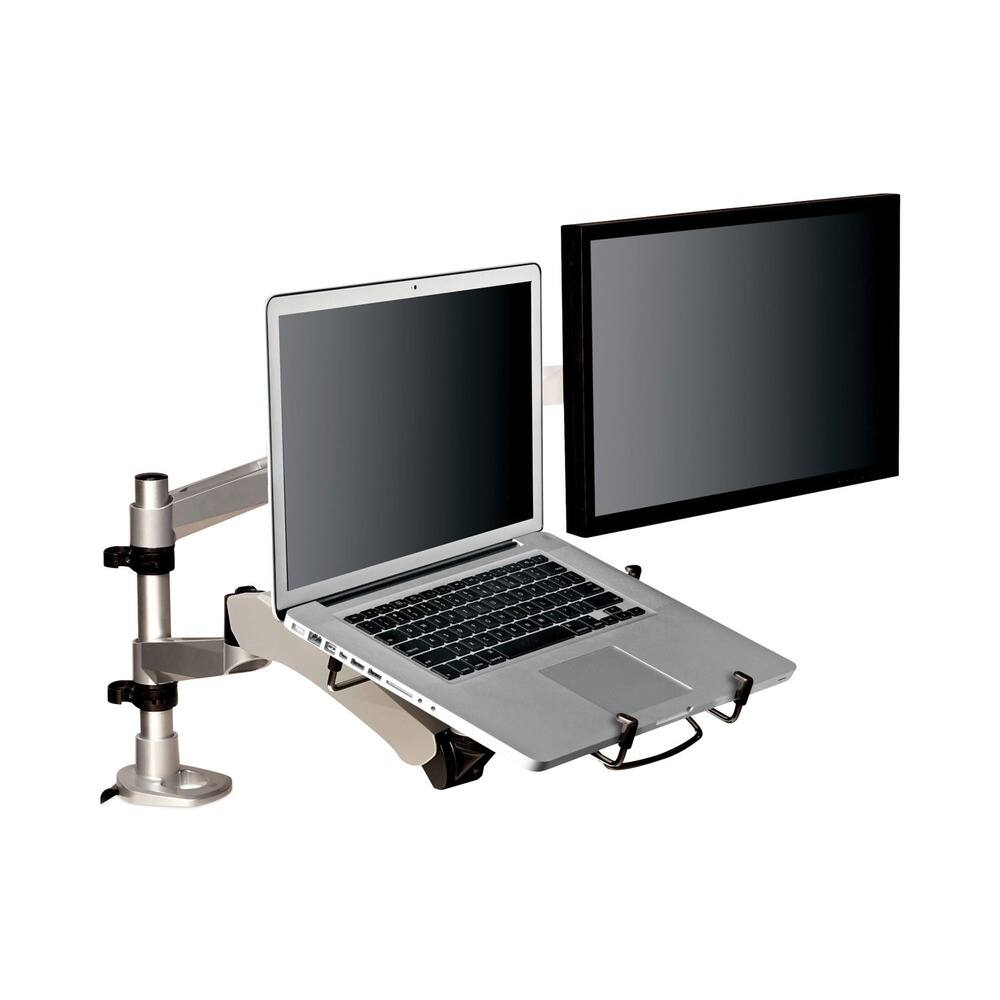 Angle. 3M - MA265S Easy-Adjust Desk Dual Arm Mount for 27 in. Monitors - Silver.