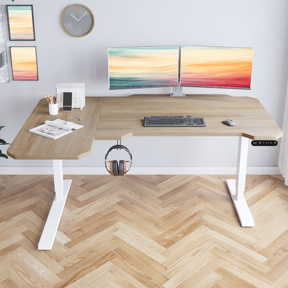 Angle. Loheer - Loheer L-Shaped Standing Desk 59 Inch Electric Height Adjustable Corner Sit Stand Desk for Home Office Oak - Oak.