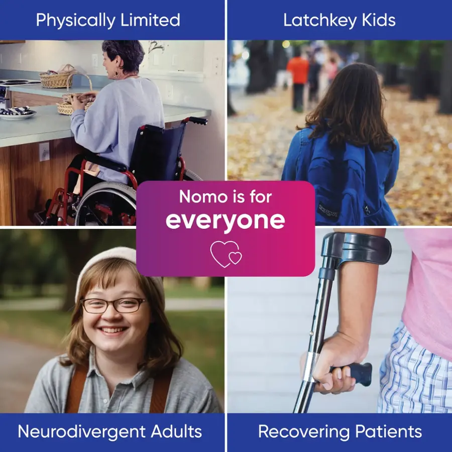 Group: Nomo is for everyone

Corrected text:

1. Physically Limited: Nomo is for everyone
2. Latchkey Kids: Nomo is for everyone
3. Neurodivergent Adults: Nomo is for everyone
4. Recovering Patients: Nomo is for everyone