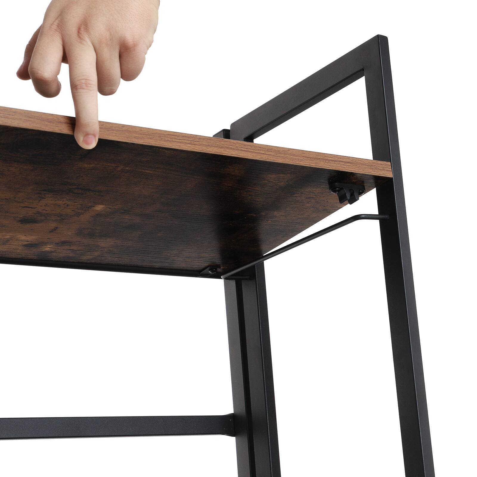 Back. Songmics Home - Industrial Bookshelf, Folding Bookcase, 4-Tier Ladder Shelf, Wood Look Accent Furniture with Metal Frame - Rustic Brown and Black.