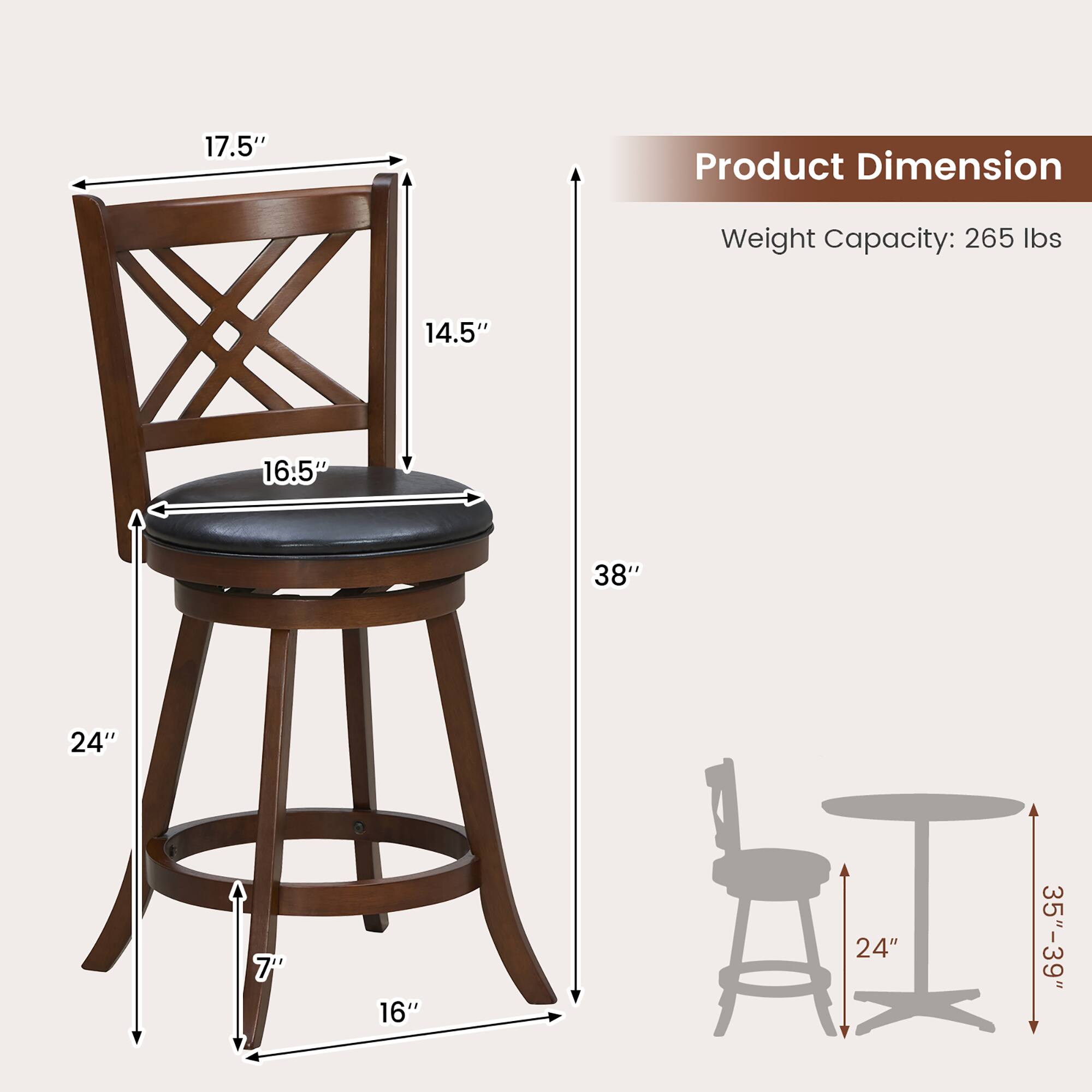 Product Dimension
Weight Capacity: 265 lbs
17.5"
14.5"
16.5"
38"
24"
7"
16"
24"
35"-39"