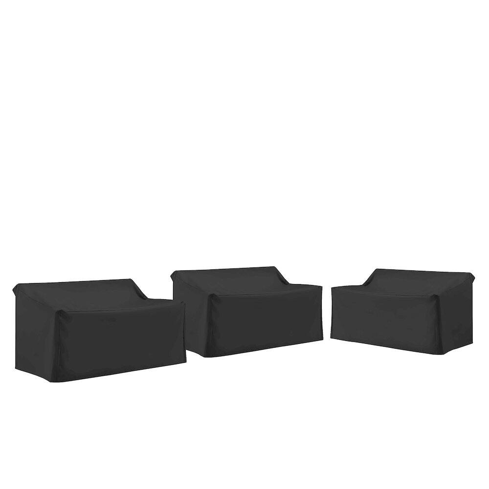 Back. Crosley Furniture - 3Pc Outdoor Sectional Furniture Cover Set - 3 Loveseats - Black.