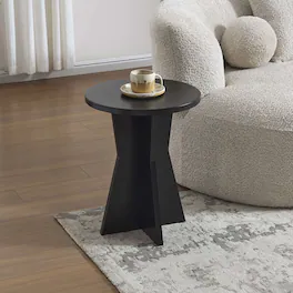 Kings Brand Furniture - Round Side Table, Modern Pedestal Base Accent Table for Living Room, Bedroom, Bedside, Office - Black