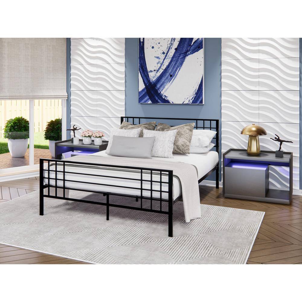 Alt View 3. East West Furniture - Tyler Bed Frame with 9 Metal Legs - High-class Bed in Powder Coating Black Color - Black.