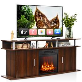 Costway - 63" Fireplace TV Stand W/18" 1400W Electric Fireplace up to 70" - Walnut