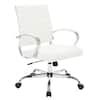 Front. LeisureMod - Benmar Modern Leather Office Desk Chair with Ribbed Seat Design and Steel Frame Computer Chair - White.