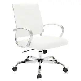 LeisureMod - Pallet - Benmar Leather Office Desk Computer Chair with Ribbed Seat and Steel Frame - White