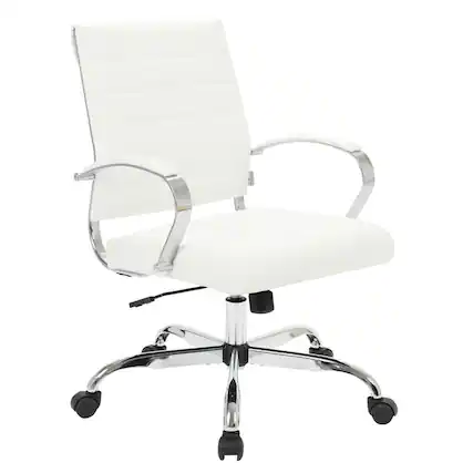 Front. LeisureMod - Benmar Modern Leather Office Desk Chair with Ribbed Seat Design and Steel Frame Computer Chair - White.