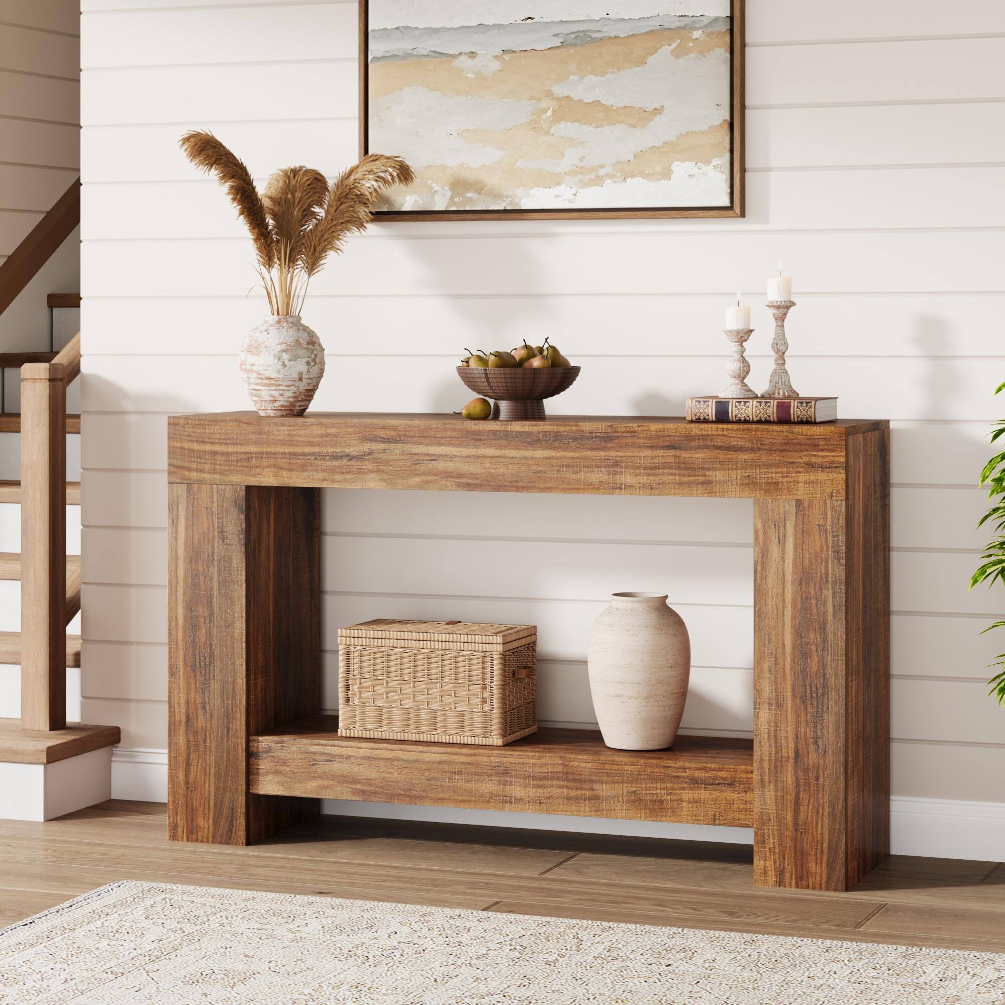 Left. Babevy - 47.24" Console Table, 2-Tier Farmhouse Narrow Entryway Table , Sofa Table - Brown.