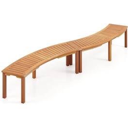 SlickBlue - Set of 2 Outdoor Backless Wooden Garden Benches with Modern Arch Design - Brown