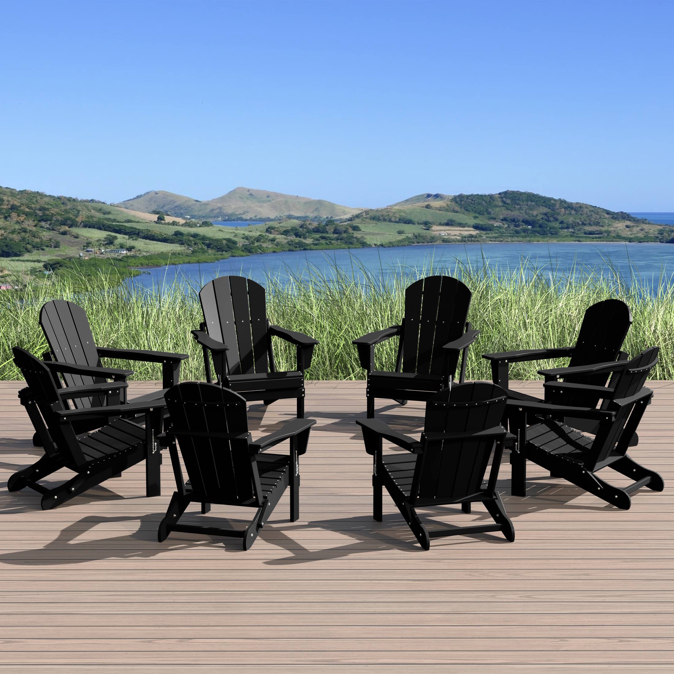 Angle. WestinTrends - WestinTrends Malibu Outdoor Folding Poly Adirondack Chair (Set of 8) - Black.