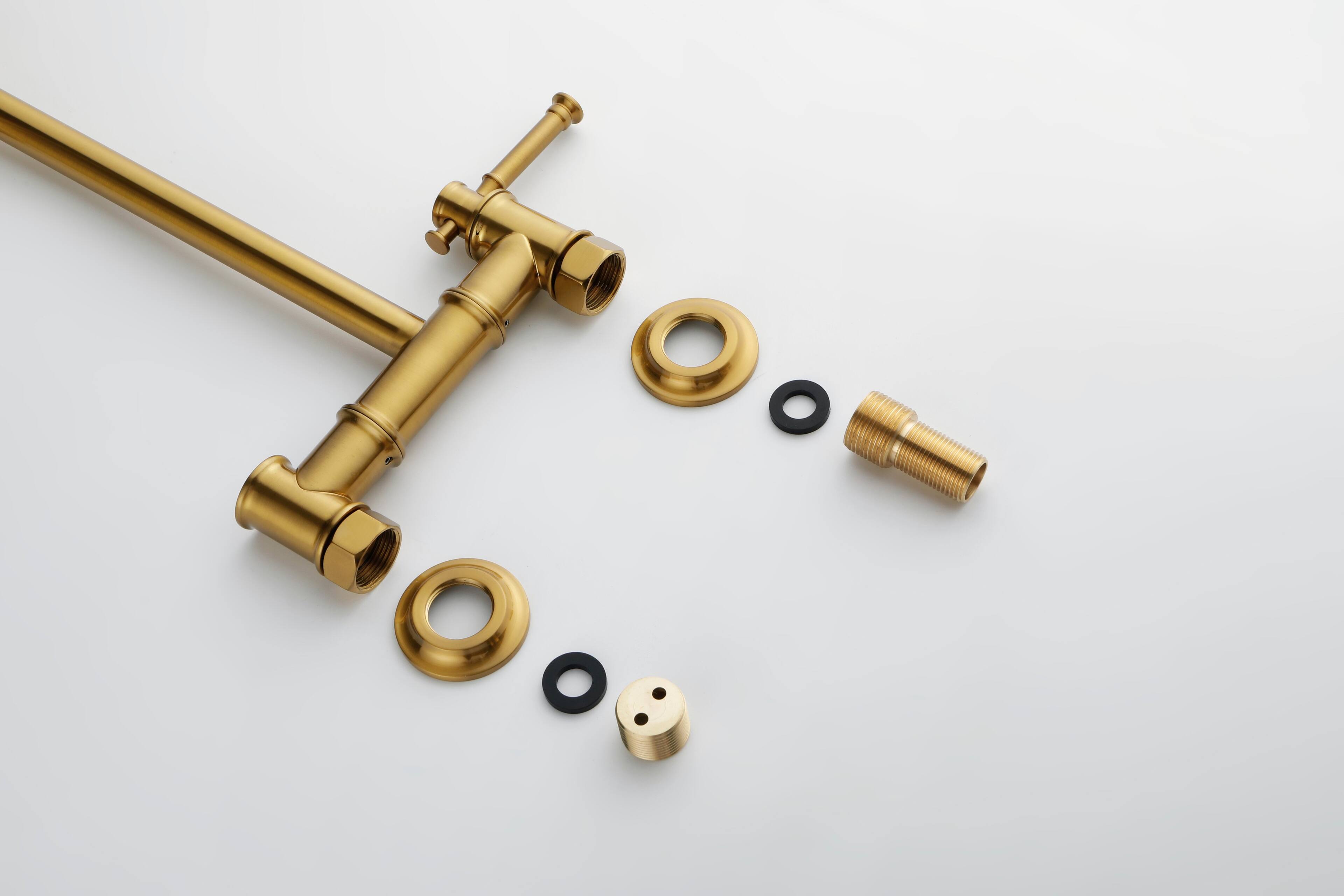 Alt View 4. Siljoy - Wall Mount Pot Filler Faucet Modern Brass Pot Filler Two-Attachment Wall Mount Folding Kitchen Pot Filler Swing Arm - Gold.